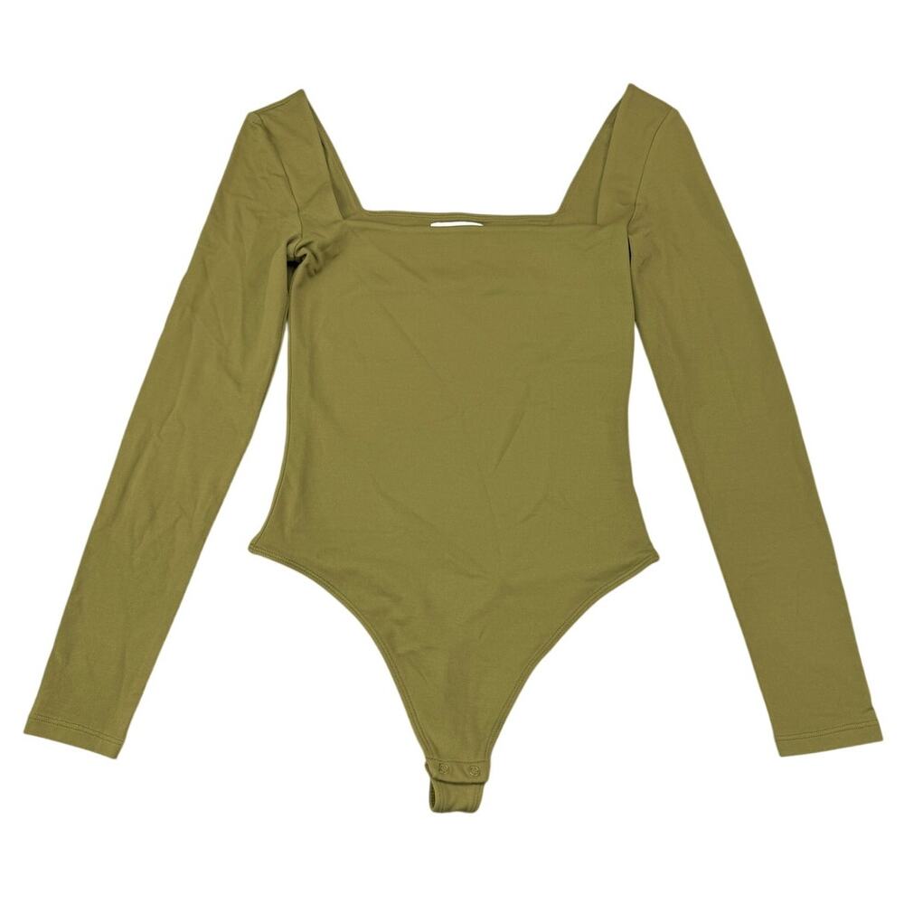 BABATON Aritzia Contour Squareneck Longsleeve Thong Bodysuit Small Fen Green - Picture 2 of 6